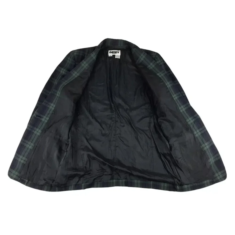 Dkny‎ Jeans Mens Blue Green Plaid Long Sleeve Notch Collar Blazer Jacket Size 4